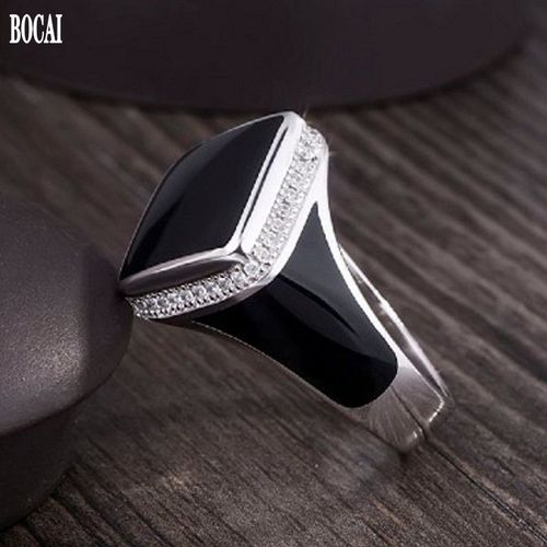 Bague Vintage Incruste De Pierres Prcieuses Pour Hommes, Anneau En Argent Pur 925, En poxy, Simple, Noir, En Forme De Diamant,  La Mode, Nouvelle Collection
