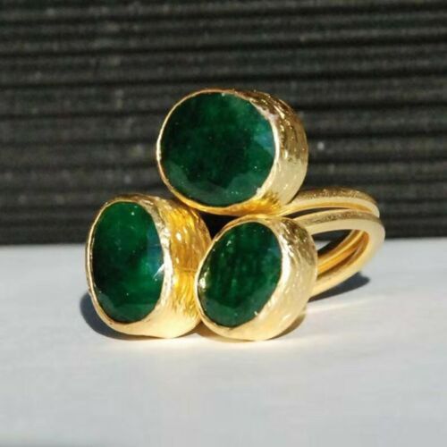 Bagues De Mariage En Zircon Cubique Vert Fonc Aaa, Breloques En Mtal Dor, Trois Ttes Remplie De Pierre Cz, Bijoux Pour Femmes