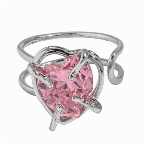 Bagues Gomtriques En Cristal Rose En Forme De CUr Pour Femmes, Bijoux De Fte, Design De Mode Corenne