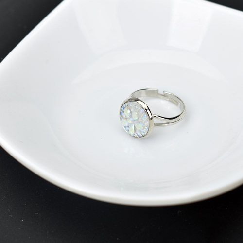 Bagues Rondes En Rsine Pour Femmes, Vert, Blanc, Bleu, Rglables, Bijoux De Fte De Mariage, Couleur Argent