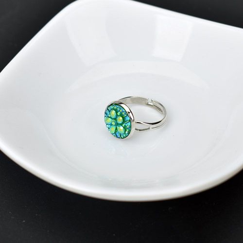 Bagues Rondes En Rsine Pour Femmes, Vert, Blanc, Bleu, Rglables, Bijoux De Fte De Mariage, Couleur Argent