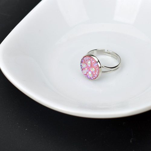 Bagues Rondes En Rsine Pour Femmes, Vert, Blanc, Bleu, Rglables, Bijoux De Fte De Mariage, Couleur Argent