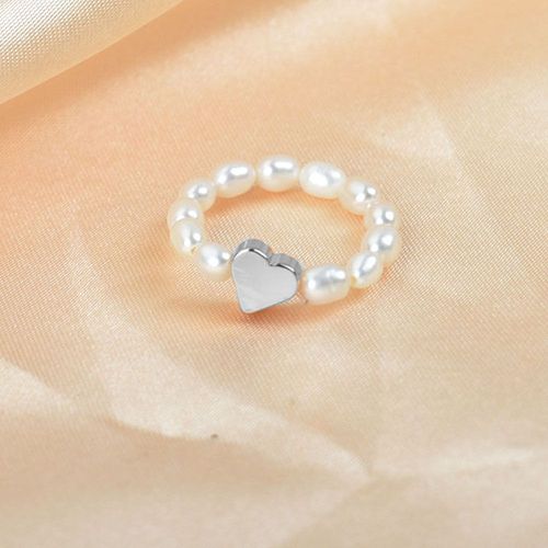 Bagues Simples En Forme De CUr Pour Femmes, Anneau lastique En Perle D'eau Douce Blanche, Ajustable  La Main, Bijoux, Cadeau De Fte De Marie