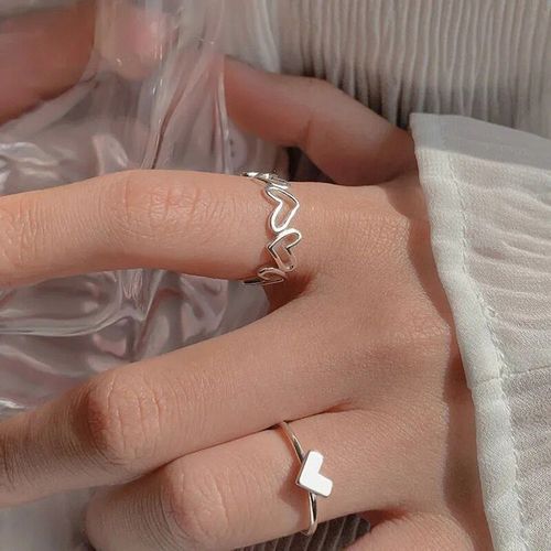 Bagues Vintage En Forme De CUr Creux Pour Filles, Bagues Ouvertes Simples, Couleur Argent, Bijoux De Mariage, Bague De Promesse Pour Femmes, Cadeaux