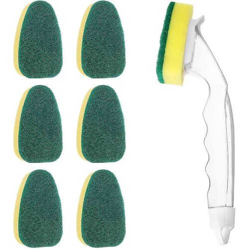 Baguette  Vaisselle Robuste, 1 Baguette  Vaisselle Avec 7 Ttes De Rechange De Recharge, Ponge  Vaisselle Avec PoignE, Ponge  RCurer Pour Cuisine, Vier, Salle De Bain, Nettoyage Rempla?Able
