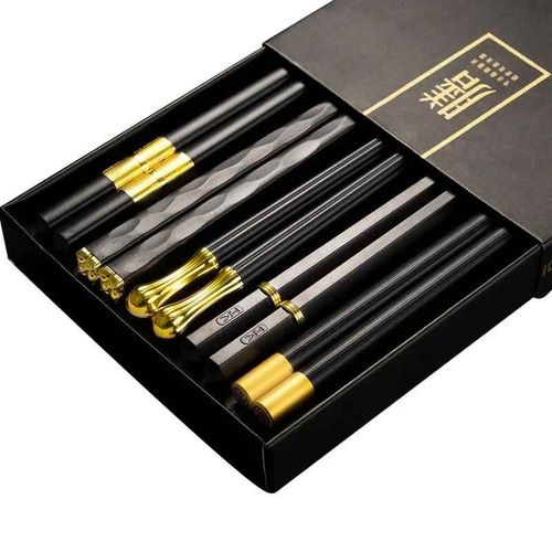 Baguettes Chinoises Japonaises Sushi,Btonnets Non Alds,Ensemble De Baguettes Corennes En Mtal Rutilisables,Ensemble De Britware En Alliage Sain,5 Paires
