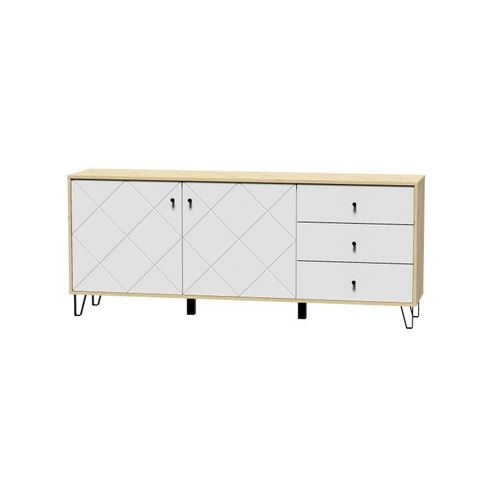 Bahut  2 Portes Et 3 Tiroirs Bilbao Coloris Chne Et Blanc Mat 183,4 Cm-Multicouleur-Multicouleur--