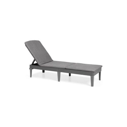 Bain De Soleil Avec Coussin Coloris Gris Fonc - Imitation Rotin Tress - Allibert By Keter - 4 Positions - Jaipur