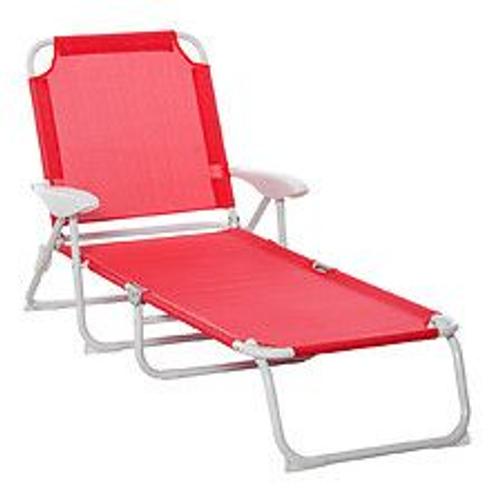 Bain De Soleil Pliable - Transat Inclinable 4 Positions - Chaise Longue Grand Confort Avec Accoudoirs - Mtal poxy Textilne - Dim. 160l X 66l X 80h Cm - Rouge