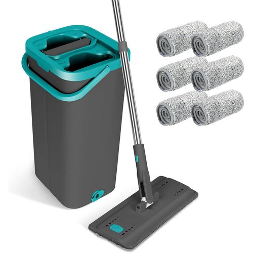 Balai Microfibre Et Seau Essoreur,Serpillire Plat Rotatif 360 Avec 140cm Manche En Aciers Inoxydables Et 6 Serpillres S,Balai Serpillire Pour Nettoyage Tous Types De Sols.[W499]