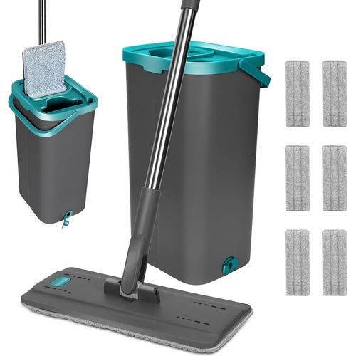 Balai Serpillre,Serpillire Et Seau Essoreur,Balai Microfibre Rotatif 360 Et Seau  2 Compartiments,140cm Vadrouille De Mains Libre Avec 6 Serpillres S.[W420]