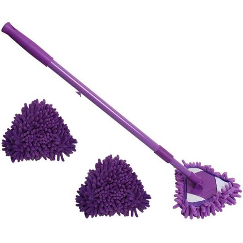 Balai Triangulaire Extensible, Balai Microfibre Amovible  360 Degrs Pour Le Nettoyage Des Sols Et Des Murs, Avec 3 Ttes De Balai (Violet)