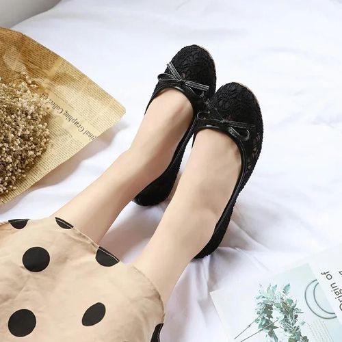 Ballerines  Nministriels D Pour Femme,Chaussures Classiques D't,Dcoupes,Douces,Ajoures,Dcontractes,Respirantes,Confortables,Noires - 36
