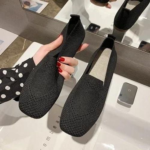 Ballerines Carres En Tissu Tricot Pour Femmes,Mocassins Respirants,Chaussures D'entranement  Talon Plat,Chaussures De Conduite,Grande Taille,Printemps,2023 - 36