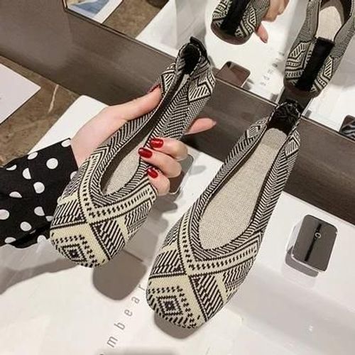 Ballerines Carres En Tissu Tricot Pour Femmes,Mocassins Respirants,Chaussures D'entranement  Talon Plat,Chaussures De Conduite,Grande Taille,Printemps,2023 - 38