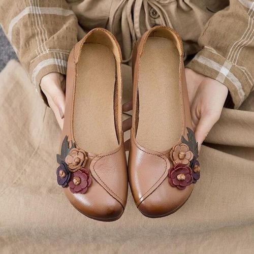 Ballerines Florales Vintage Pour Femmes,Cuir Vritable,Chaussures Peu Profondes,Mocassins De Conduite Vertbrale,Mocassins Confortables Rtro Pour Dames,Baskets,2023 - 41