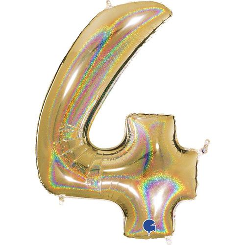 Ballon Aluminium Chiffre 4 102cm Or Holographique