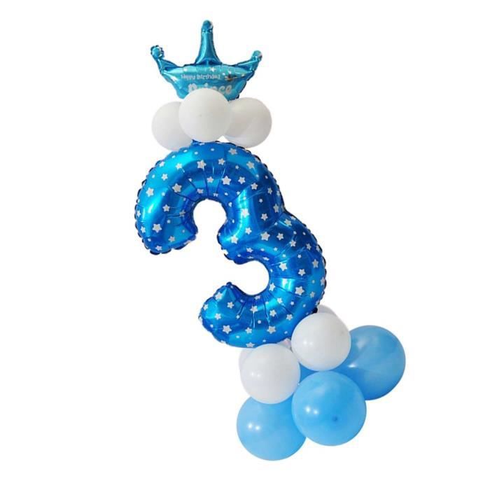 Ballon D Anniversaire En Forme De Chiffre Avec Couronne 3 Bleu Rakuten