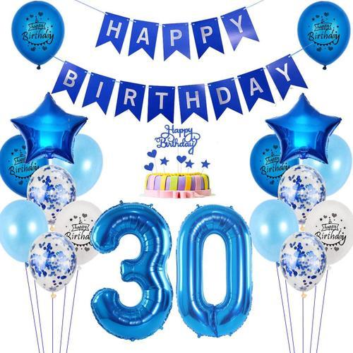 Ballons 30e Anniversaire Deco Homme Bleu,Ballons 30 Ans Deco Anniversaire Homme Bleu Set,Happy Birthday 30th Deco Anniversaire 30 Ans Homme Deco Ballon 30 Anniversaire Homme Deco