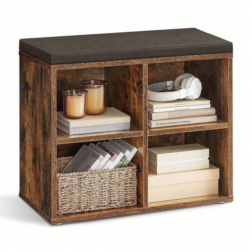 Banc  Chaussures, Organiseur De Chaussures Avec 4 Compartiments Et 2 tagres Rglables, Sige Rembourr, Pour Entre, Couloir, Placard, Marron