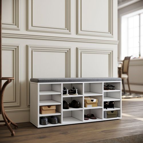 Banc  Chaussures, Banc De Rangement, Banc Porte-Chaussures, tagre  Chaussures, Armoire De Rangement, 14 Compartiments, Avec Coussin, Pour