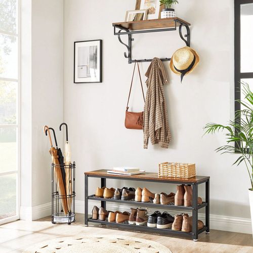 Banc  Chaussures, 100 X 30 X 45 Cm, Pour Entre, Salon, Cadre En Acier, Marron Rustique Et Noir