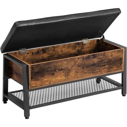 Banc  Chaussures, Tabouret, Bout De Lit, 100 X 40 X 47 Cm, Sige Rembourr, Avec tagre De Rangement, Cadre En Acier, Style Industriel, Charge 120 Kg,Marron Rustique Et Noir