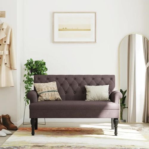 Banc Avec Dossier En Tissu Resistant Et Bois D'hevea Massif | 120x62x75,5 Cm, Confort Optimal, Design Elegant, Stable Jusqu'a 110 Kg