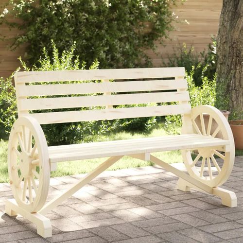 Banc De Jardin 2 Places En Bois De Sapin Massif | Durable, Confortable Avec Dossier Et Accoudoirs, Design Roue De Chariot, Poids Max 110 Kg
