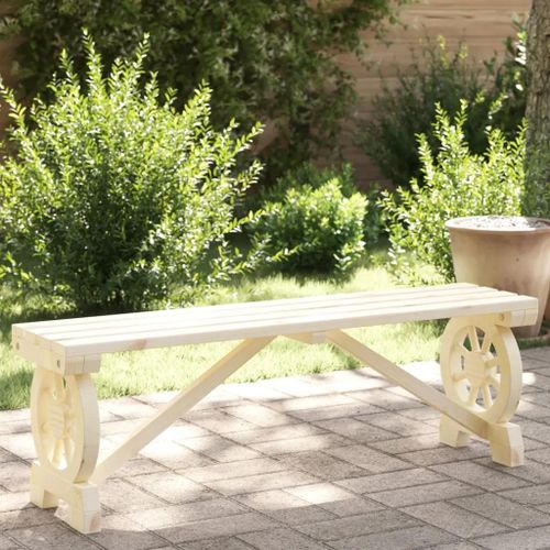 Banc De Jardin En Bois De Sapin Massif | 115 Cm, Cadre Robust, Design Roue De Chariot, Resistant A L'humidite, Capacite 110 Kg