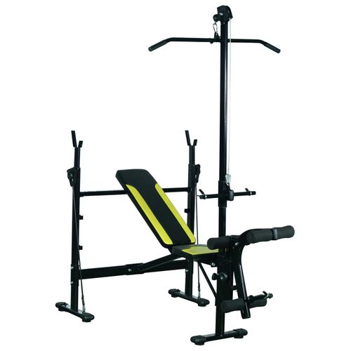 Banc De Musculation Fitness Entrainement Complet Dossier Rglable Cordes Traction Curler Supports Barre Et Haltres Noir Et Jaune