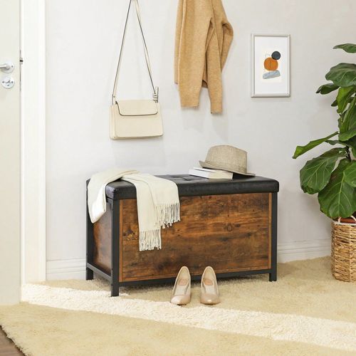 Banc De Rangement, Sige Rembourr, 80 X 40 X 50 Cm, Bout De Lit, Style Industriel, Pu Noir