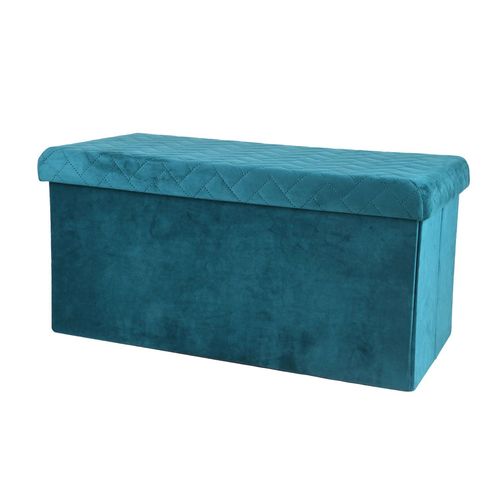 Banc De Rangement Pliable Kube En Velours - Bleu Vert