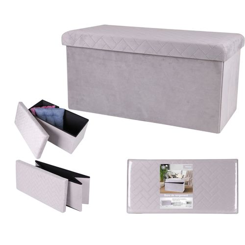 Banc De Rangement Pliable Kube En Velours - Gris Clair