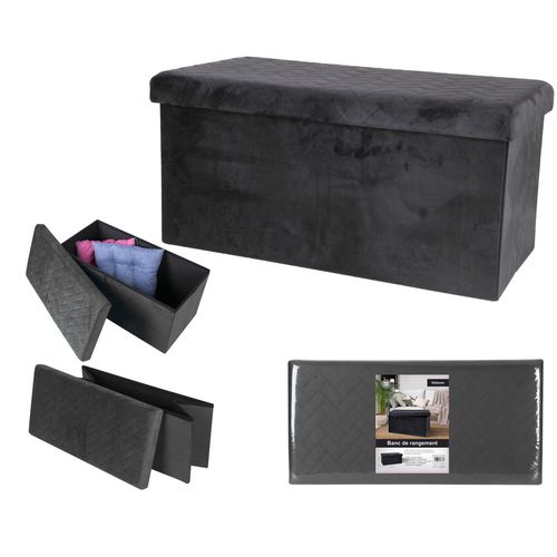 Banc De Rangement Pliable Kube En Velours - Noir