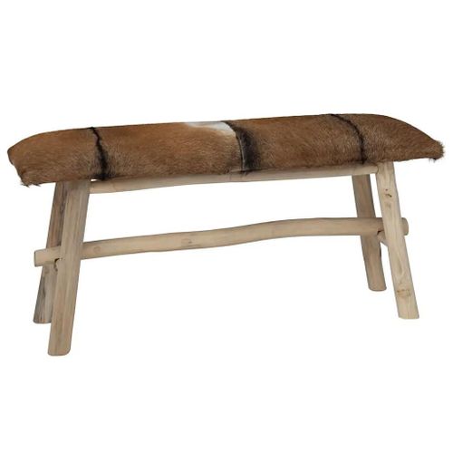 Banc En Cuir De Chevre Veritable Et Teck | Design Rustique, Siege Rembourre, Stable Et Durable, Salon Ou Salle A Manger