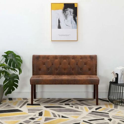 Banc En Similicuir Daim | 120 Cm, Design Retro Avec Dossier A Motif, Compact, Gain De Place, Multifonctionnel Pour Salon Ou Couloir