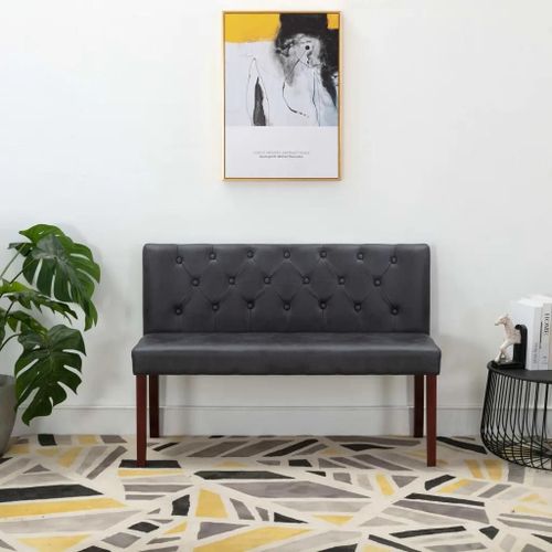 Banc En Similicuir Daim Gris | 120 Cm De Longueur, Design Retro Avec Dossier A Motif De Boutons, Compact Pour Couloirs Et Salons