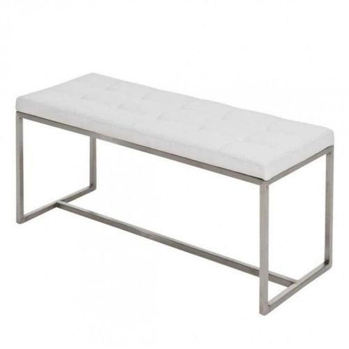 Banc Tabouret Assise Capitonn En Synthtique Blanc Cadre En Acier Inoxydable 100x40 Cm 10_0000917