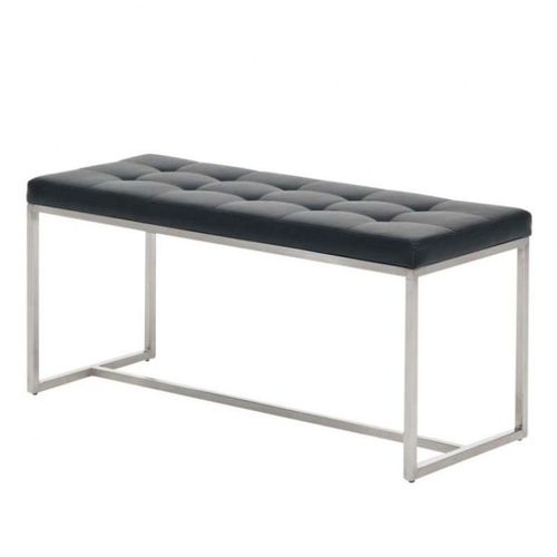 Banc Tabouret Assise Capitonn En Synthtique Noir Cadre En Acier Inoxydable 100x40 Cm 10_0000802