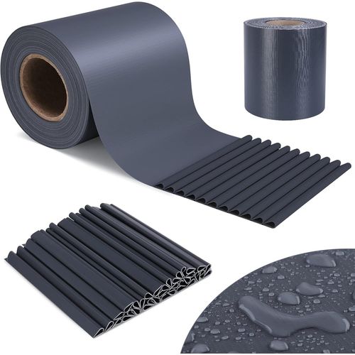 Bande Brise-Vue En Pvc Pour Clture - 50 M X 19 Cm - Avec 35 Clips De Fixation - Opaque - Coupe-Vent - Anti-Uv - 450 G/M - Gris Fonc