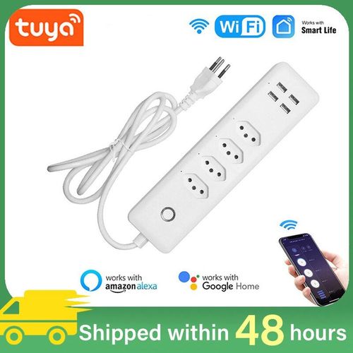 Bande d'alimentation intelligente Wifi, 4 prises lectriques Standard BR avec 4 ports de charge USB, synchronisation de l'application, commande vocale, fonctionne avec Alexa Goog