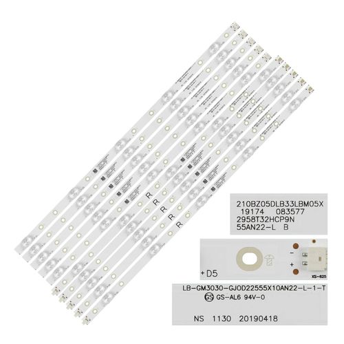 Bande de rtro-clairage LED, 10 lampes pour TV PHILIPS 55 pouces, 55pus7304 55pus6704 55PUS7394 55PUS7504 LB-GM3030-GJ0D22555X10AN22-R-1-H L T 1set 10pcs