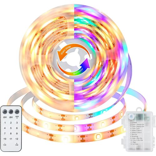 Bande Led  108 Led De 3 M-2 Couleurs Changeantes-Avec 12 Modes-Tlcommande-Minuterie-Intensit Variable-Dcoupable-Ruban Led Autocollant Pour La Dcoration De La Maison (Blanc