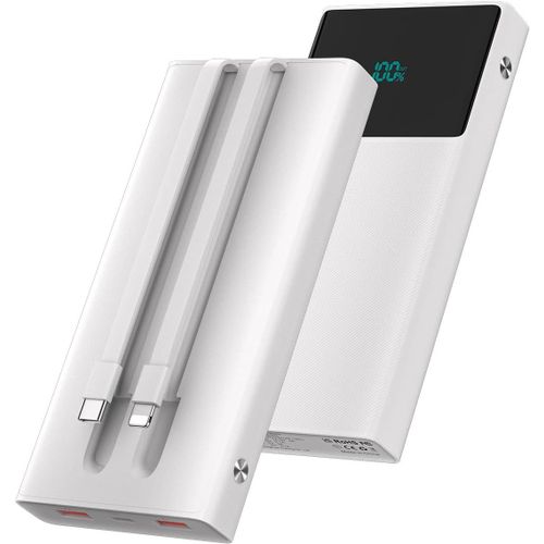 Banque D'alimentation De Chargeur Portable Avec 2 Cbles Intgrs 13000mah Pd Chargeur De Tlphone Portable  Charge Rapide Chargeur De Batterie De Rechange Pour Iphone, Android - Blanc(Pac.[F2568]