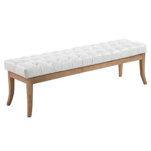 Banquette Avec Pieds En Bois Assise En Similicuir Blanc