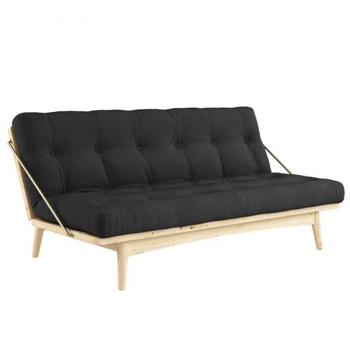 Banquette Futon Folk En Pin Massif Coloris Gris Fonc Couchage 130 X 190 Cm.