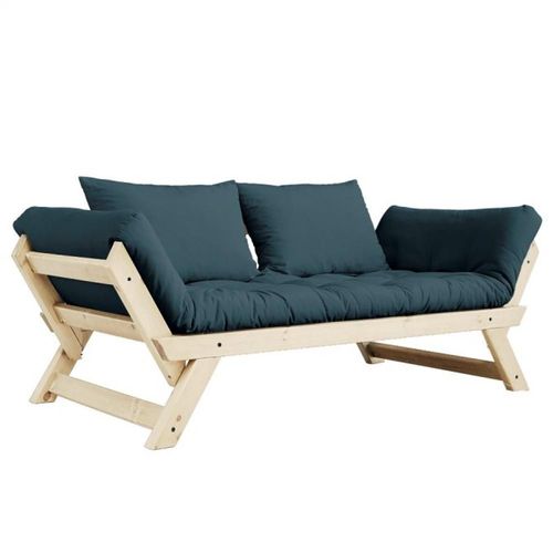 Banquette Mridienne Futon Bebop Pin Naturel Coloris Bleu Ptrole Couchage 75*200 Cm.