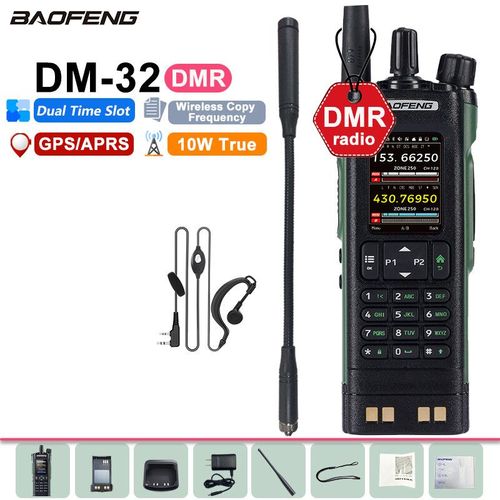 Baofeng DM-32 DMR Digitale talkie-walkie 10W GPS APRS double emplacement pour temps analogique niveau 1 et 2 chargeur type-c UV-32 jambon Radios bidirectionnelles - Type Goose-Headset-EURO