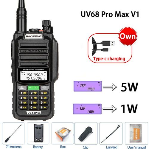 Baofeng-Talkie Walperfor tanche,haute puissance,jambon CB,radio,mise  niveau de UV9R UV5R Pro UV16 UV82 MAX,porte de 50km,UV68 Pro Max V2,2023 - Type V1 Black 1-Usb plug